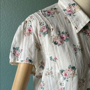 Orvis pointelle Button-Down cotton Shirt floral print